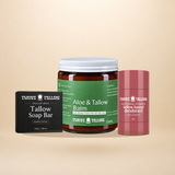 Body Essentials Set - Charcoal Detox Soap, Aloe & Tallow After Sun and Vanilla Wood Deodorant