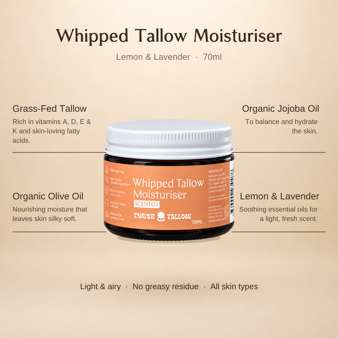 Whipped Tallow Moisturiser Lemon & Lavender key ingredients